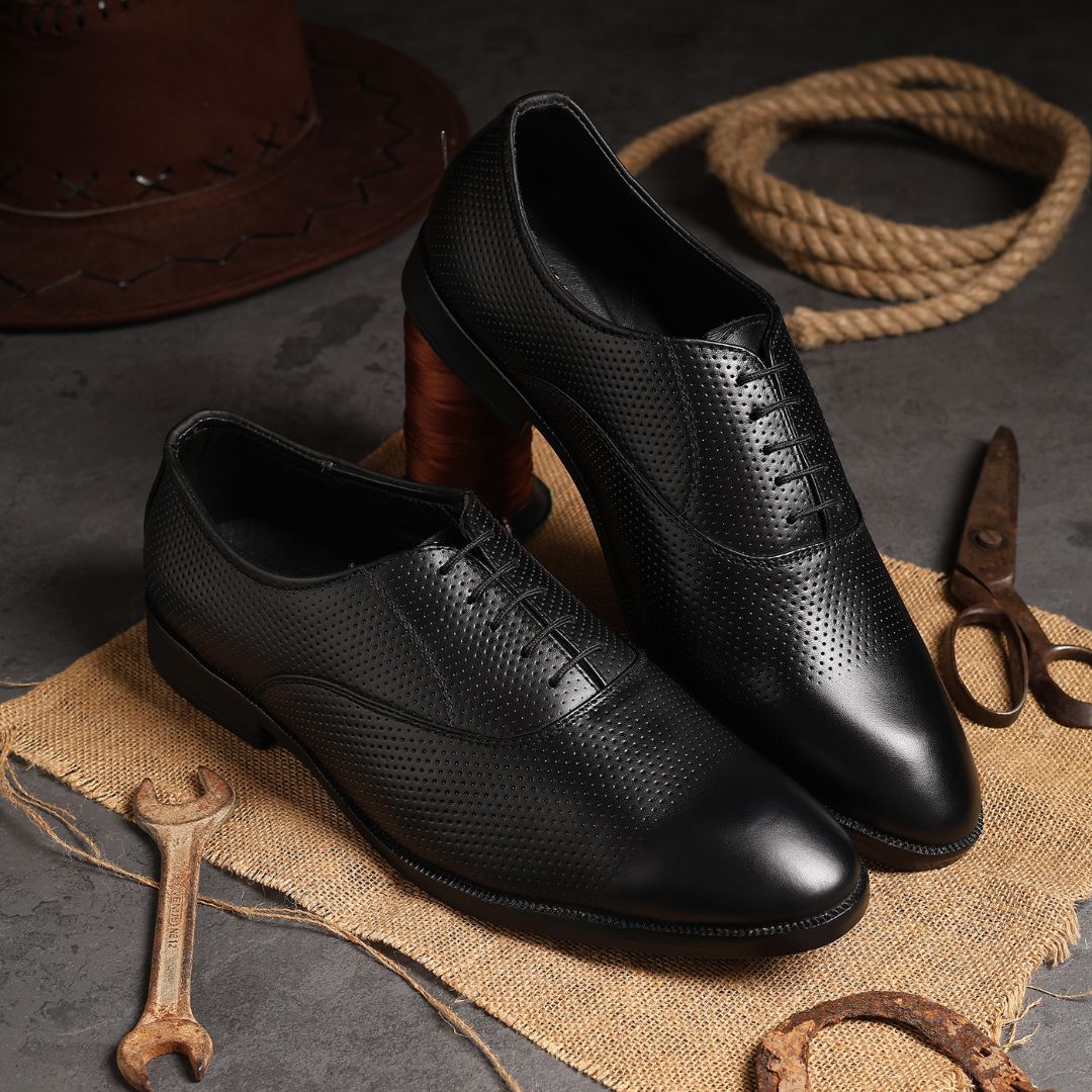 Troy Oxford Shoes – Black Perforated Genuine Leather Men’s Office Shoes - Image 13