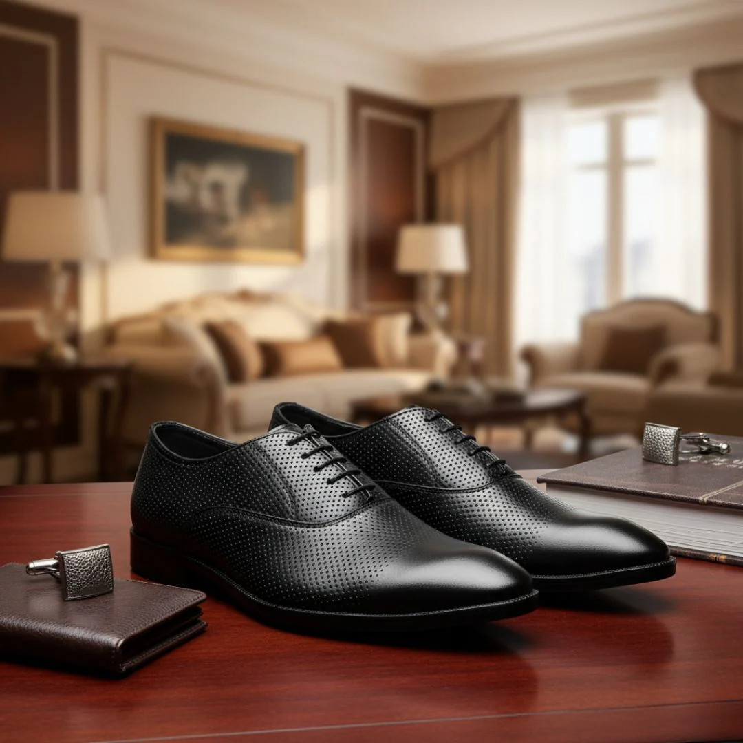Troy Oxford Shoes – Black Perforated Genuine Leather Men’s Office Shoes - Image 14