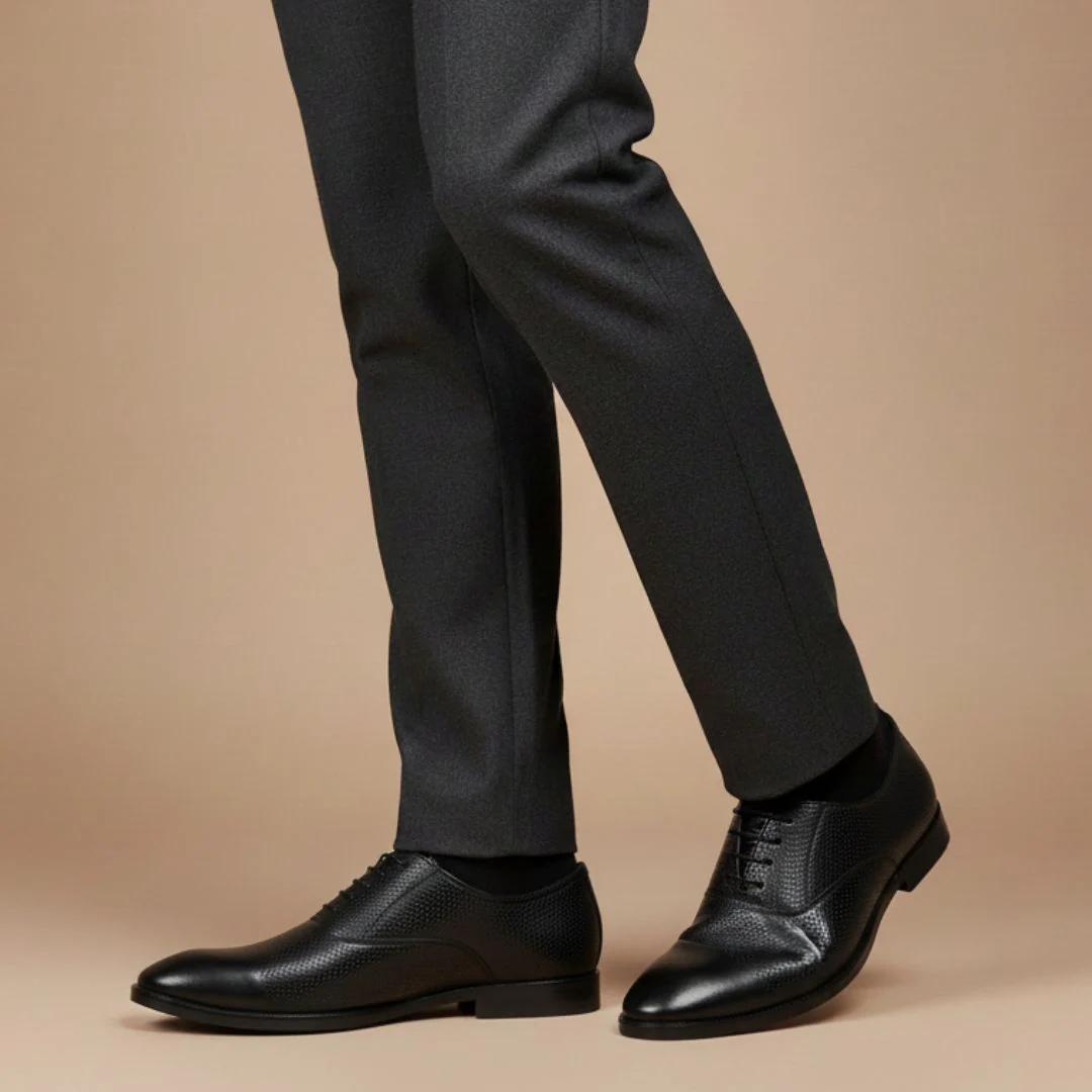 Troy Oxford Shoes – Black Perforated Genuine Leather Men’s Office Shoes - Image 2