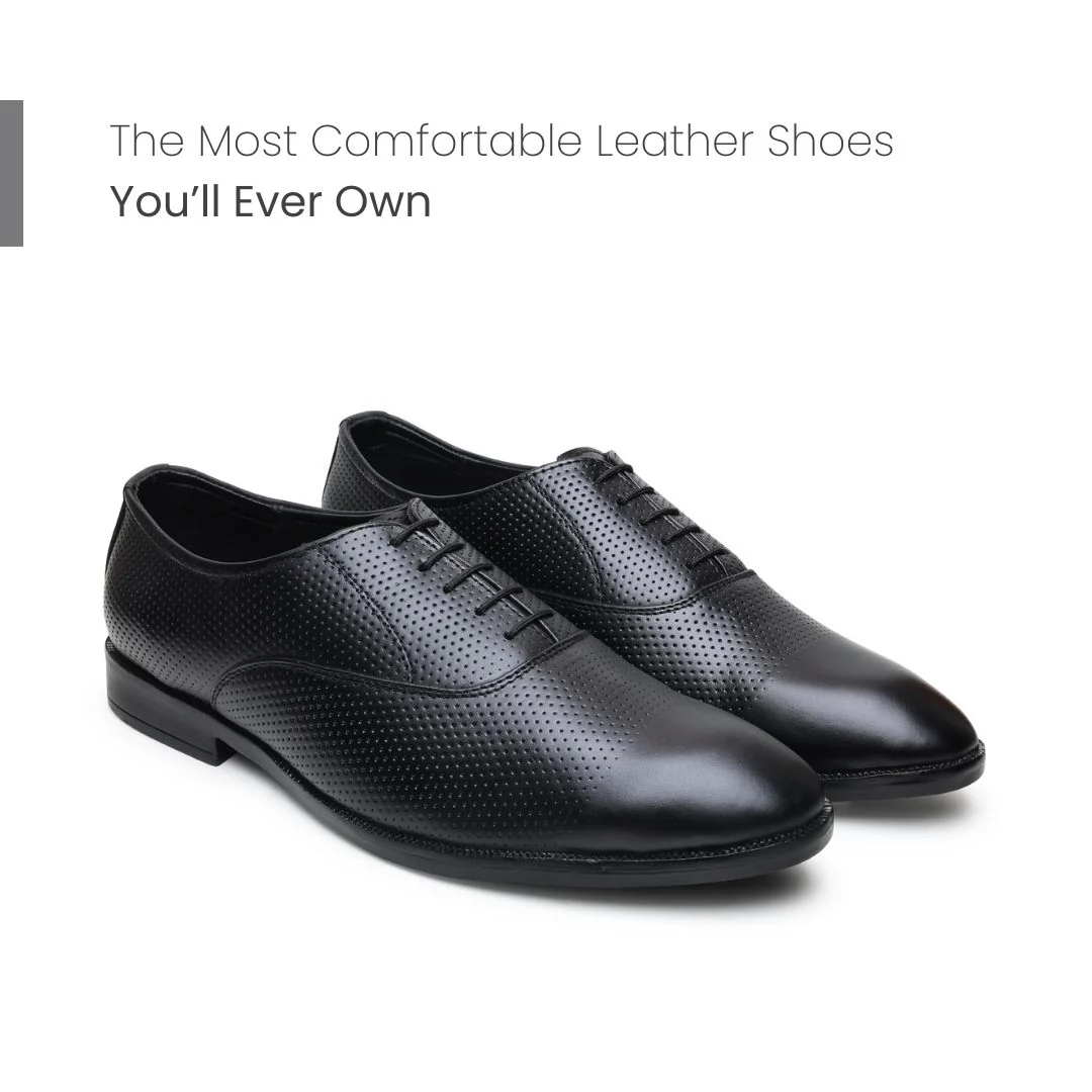 Troy Oxford Shoes – Black Perforated Genuine Leather Men’s Office Shoes - Image 4