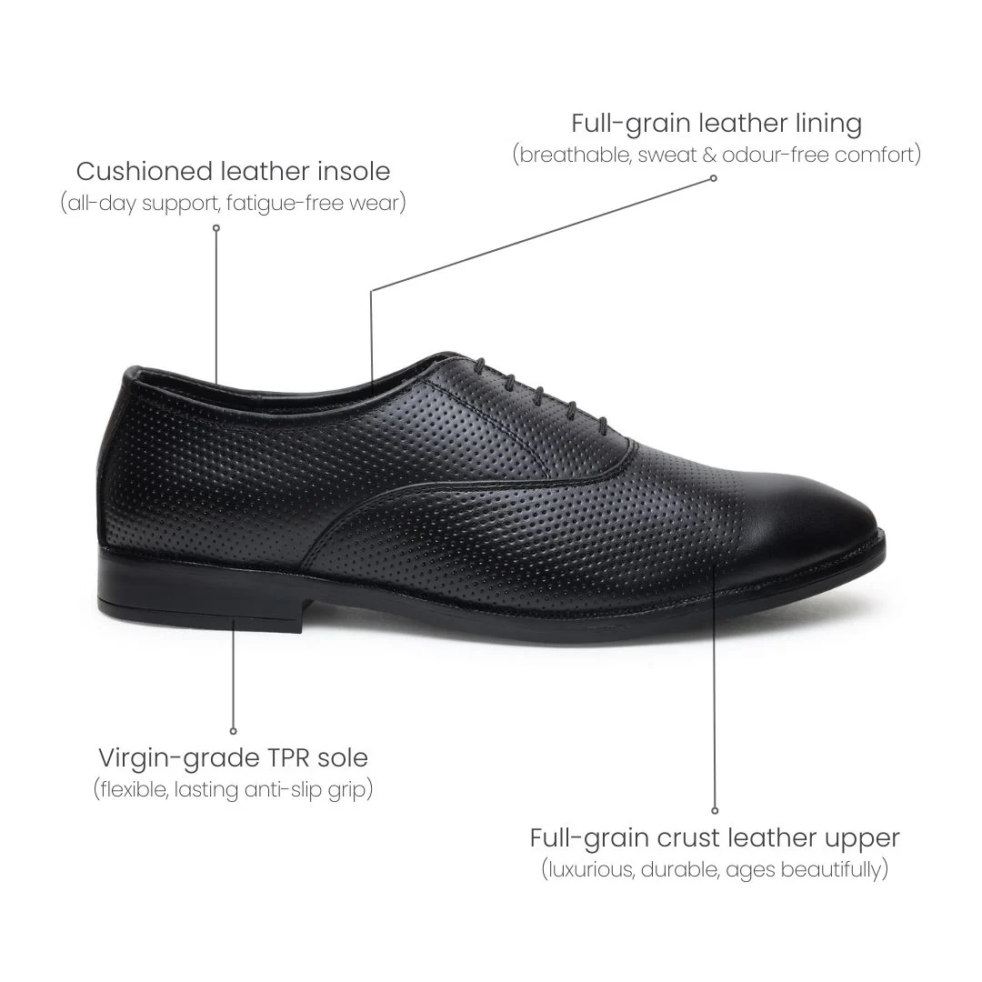Troy Oxford Shoes – Black Perforated Genuine Leather Men’s Office Shoes - Image 5