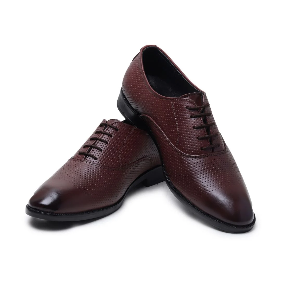 Troy Oxford Shoes – Brown Perforated Genuine Leather Men’s Office Shoes