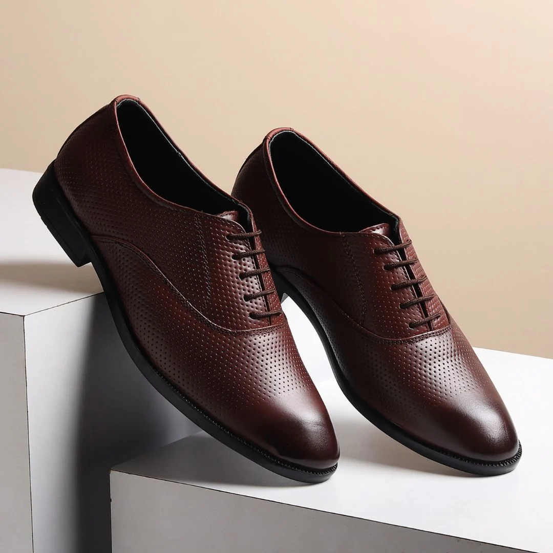 Troy Oxford Shoes – Brown Perforated Genuine Leather Men’s Office Shoes - Image 13
