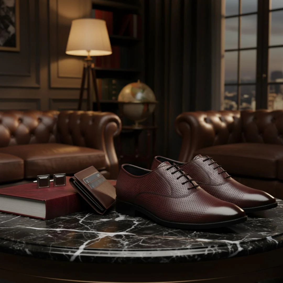 Troy Oxford Shoes – Brown Perforated Genuine Leather Men’s Office Shoes - Image 15