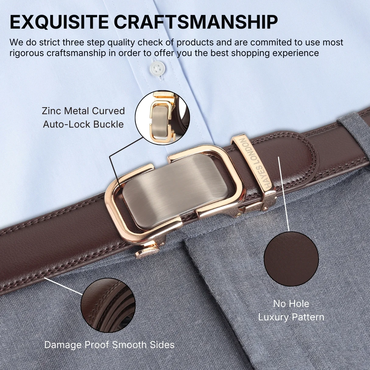 Vanguard Auto-Lock No-Hole Genuine Leather Belt for Men – Micro-Adjustable Smart Ratchet Belt for Formal & Business Wear (Brown with Gold Buckle) - Image 10