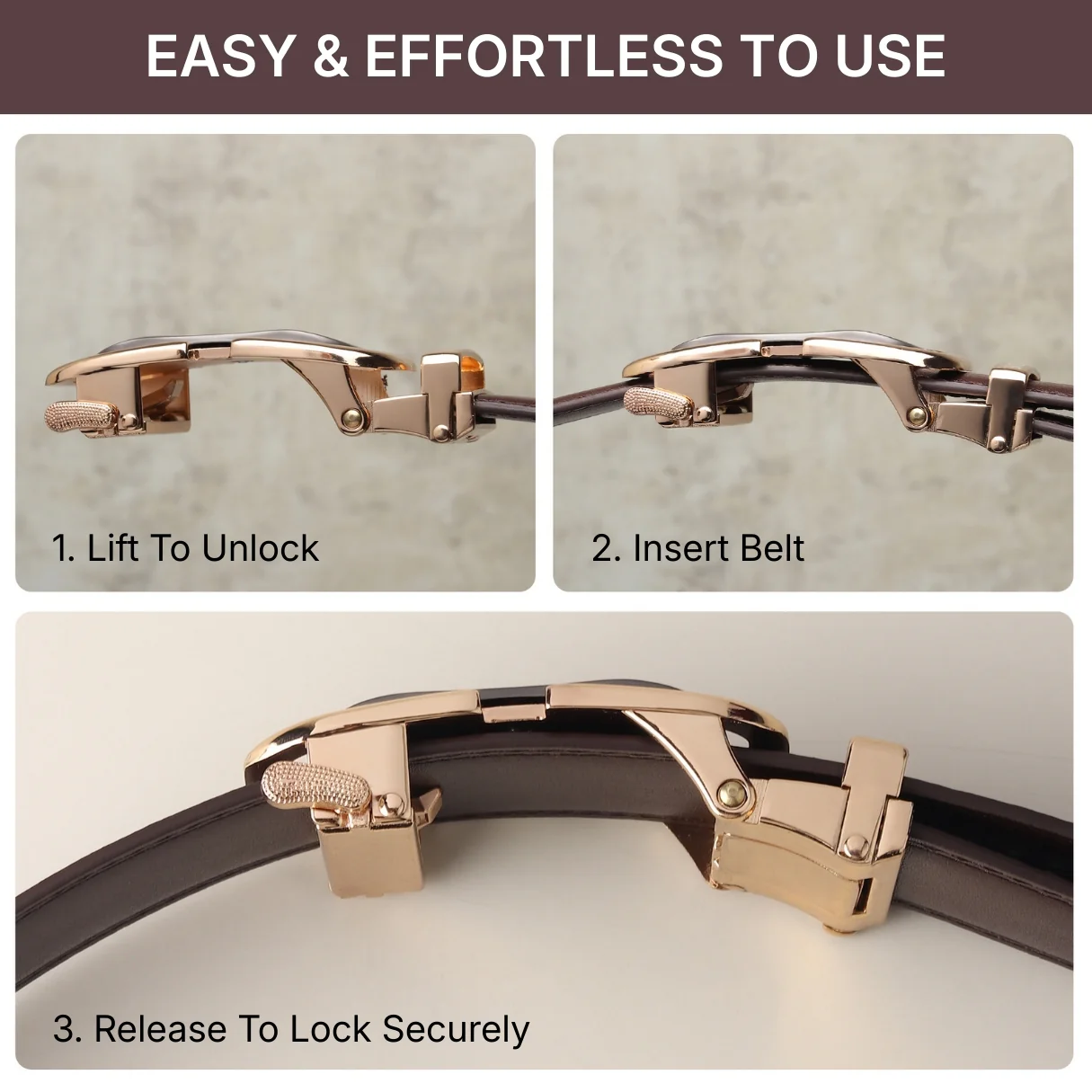 Vanguard Auto-Lock No-Hole Genuine Leather Belt for Men – Micro-Adjustable Smart Ratchet Belt for Formal & Business Wear (Brown with Gold Buckle) - Image 9