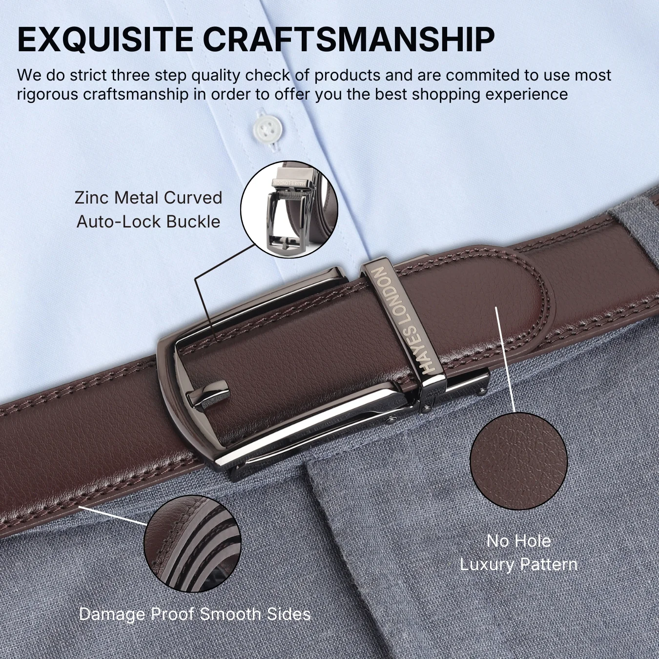 Vanguard Auto-Lock No-Hole Genuine Leather Belt for Men – Micro-Adjustable Smart Ratchet Belt for Formal & Business Wear (Brown with Grey Buckle) - Image 10
