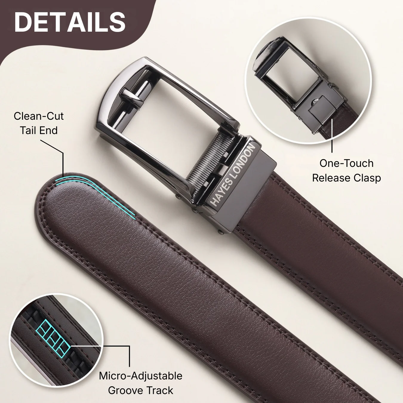 Vanguard Auto-Lock No-Hole Genuine Leather Belt for Men – Micro-Adjustable Smart Ratchet Belt for Formal & Business Wear (Brown with Grey Buckle) - Image 5