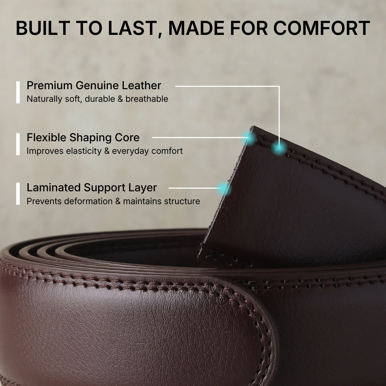 Vanguard Auto-Lock No-Hole Genuine Leather Belt for Men – Micro-Adjustable Smart Ratchet Belt for Formal & Business Wear (Brown with Grey Buckle) - Image 6