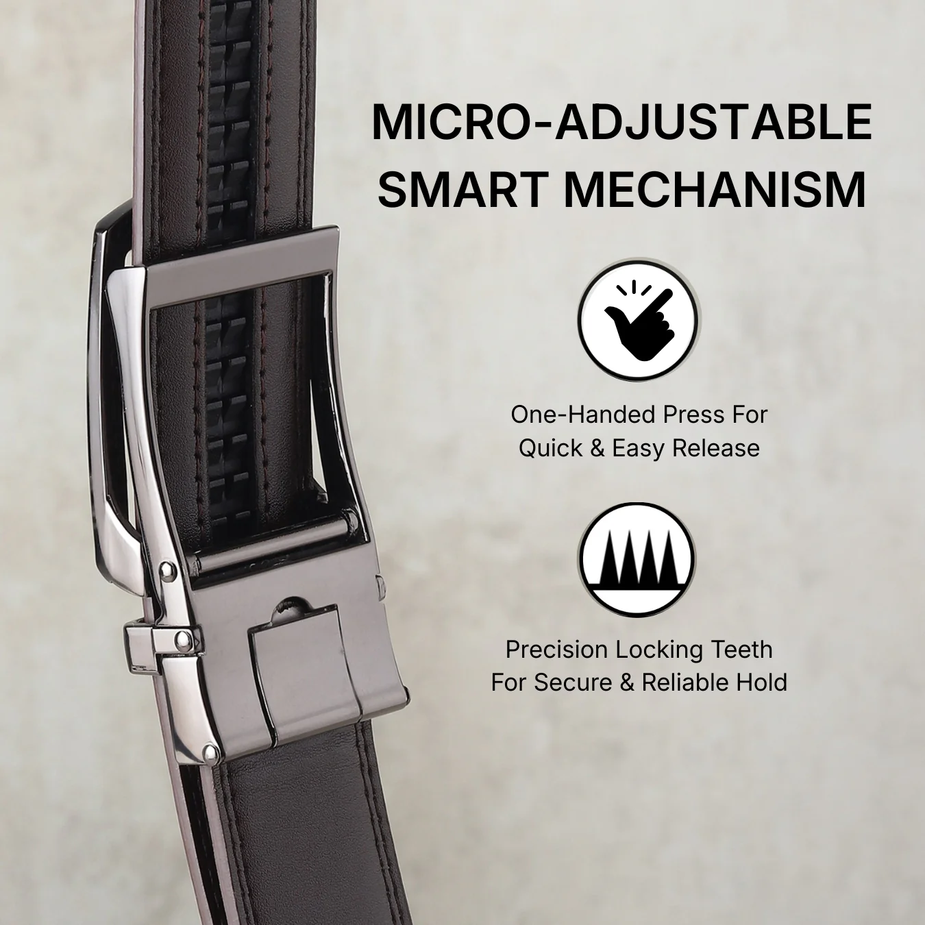 Vanguard Auto-Lock No-Hole Genuine Leather Belt for Men – Micro-Adjustable Smart Ratchet Belt for Formal & Business Wear (Brown with Grey Buckle) - Image 8