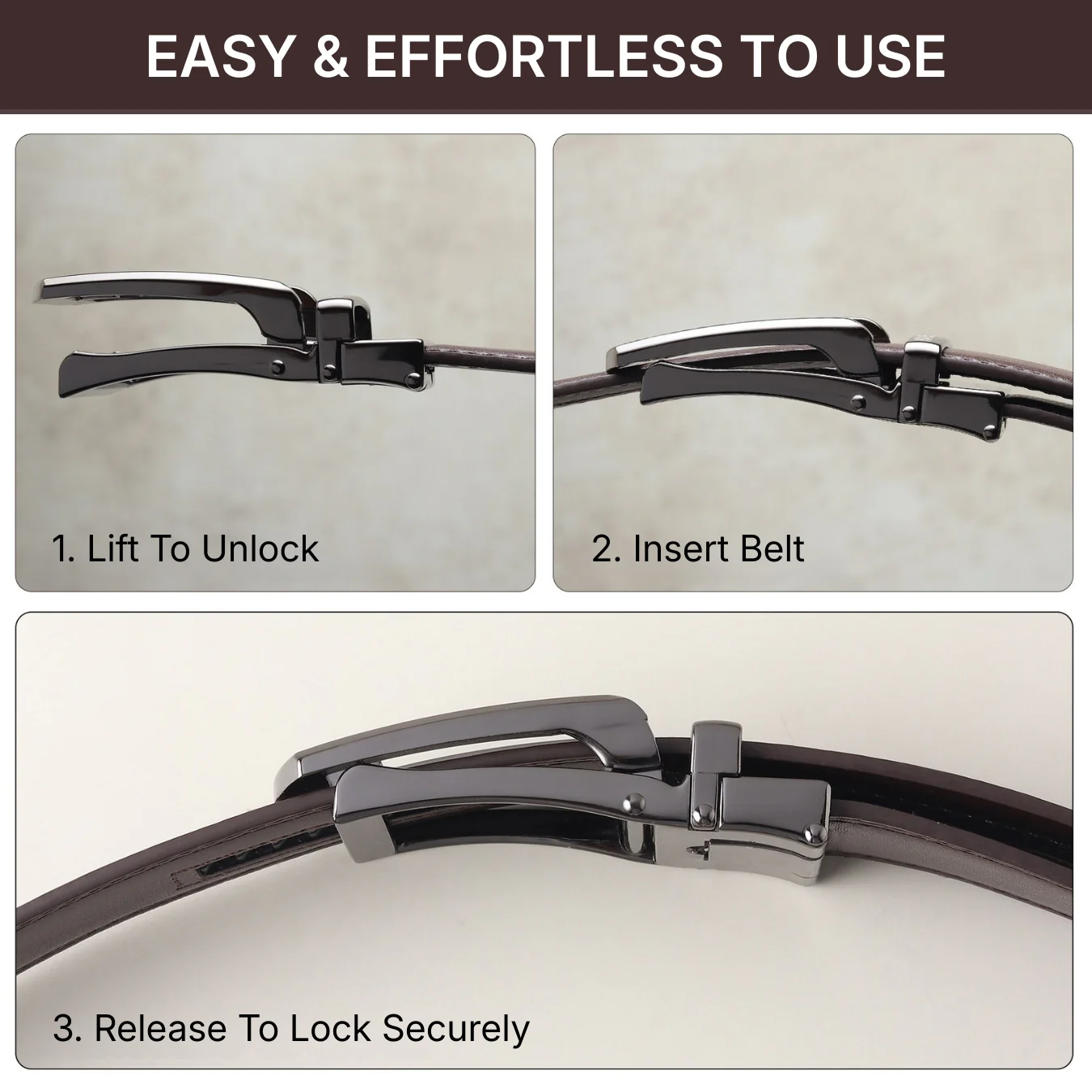 Vanguard Auto-Lock No-Hole Genuine Leather Belt for Men – Micro-Adjustable Smart Ratchet Belt for Formal & Business Wear (Brown with Grey Buckle) - Image 9