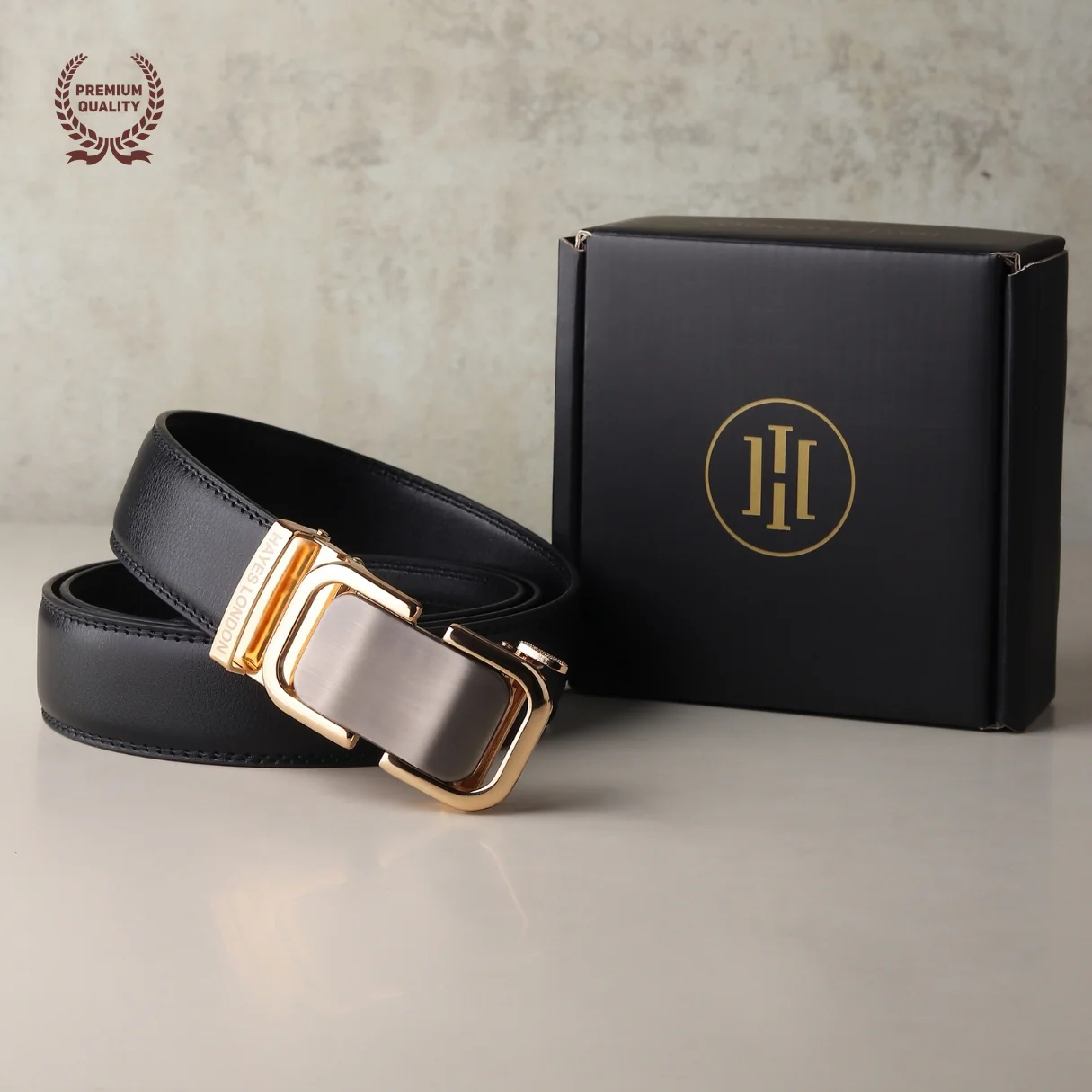 Vanguard Auto-Lock No-Hole Genuine Leather Belt for Men – Micro-Adjustable Smart Ratchet Belt for Formal & Business Wear (Plain Black with Gold Buckle) - Image 10