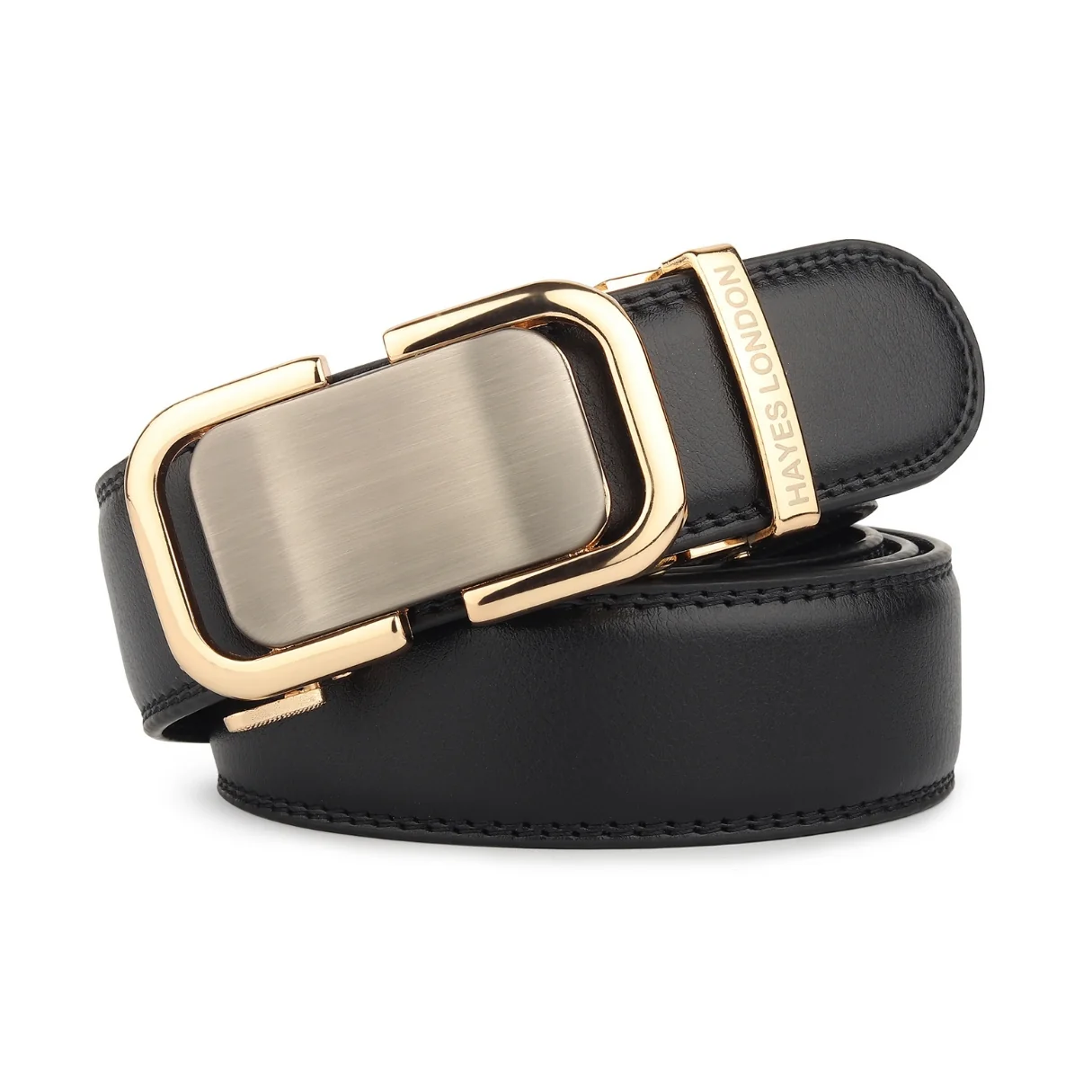 Vanguard Auto-Lock No-Hole Genuine Leather Belt for Men – Micro-Adjustable Smart Ratchet Belt for Formal & Business Wear (Plain Black with Gold Buckle) - Image 3
