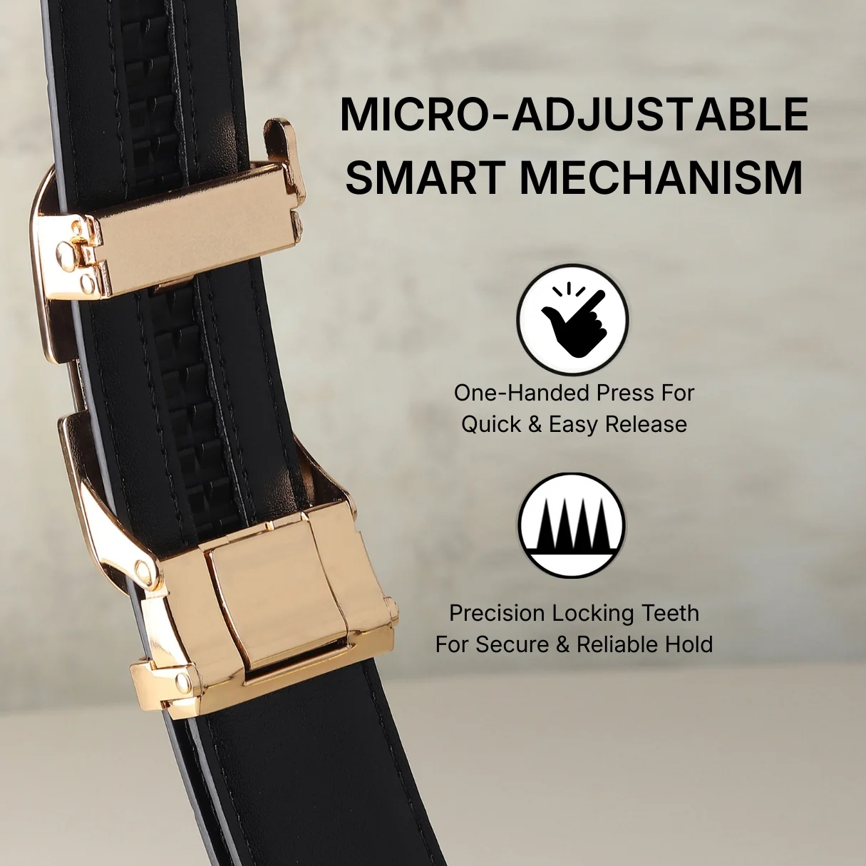 Vanguard Auto-Lock No-Hole Genuine Leather Belt for Men – Micro-Adjustable Smart Ratchet Belt for Formal & Business Wear (Plain Black with Gold Buckle) - Image 8
