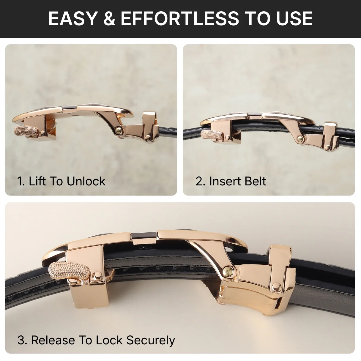 Vanguard Auto-Lock No-Hole Genuine Leather Belt for Men – Micro-Adjustable Smart Ratchet Belt for Formal & Business Wear (Plain Black with Gold Buckle) - Image 9