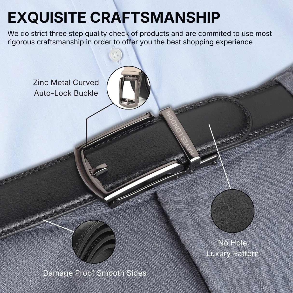 Vanguard Grey Auto-Lock No-Hole Genuine Leather Belt for Men – Micro-Adjustable Smart Ratchet Belt for Formal, Office & Executive Wear (Plain Black) - Image 12