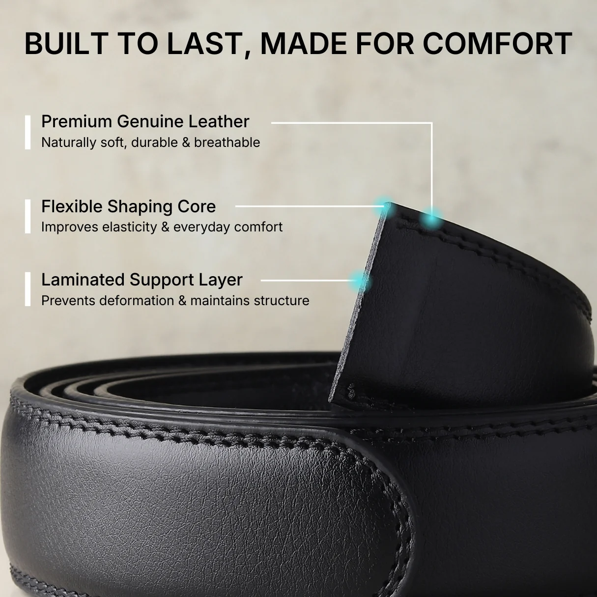 Vanguard Grey Auto-Lock No-Hole Genuine Leather Belt for Men – Micro-Adjustable Smart Ratchet Belt for Formal, Office & Executive Wear (Plain Black) - Image 6