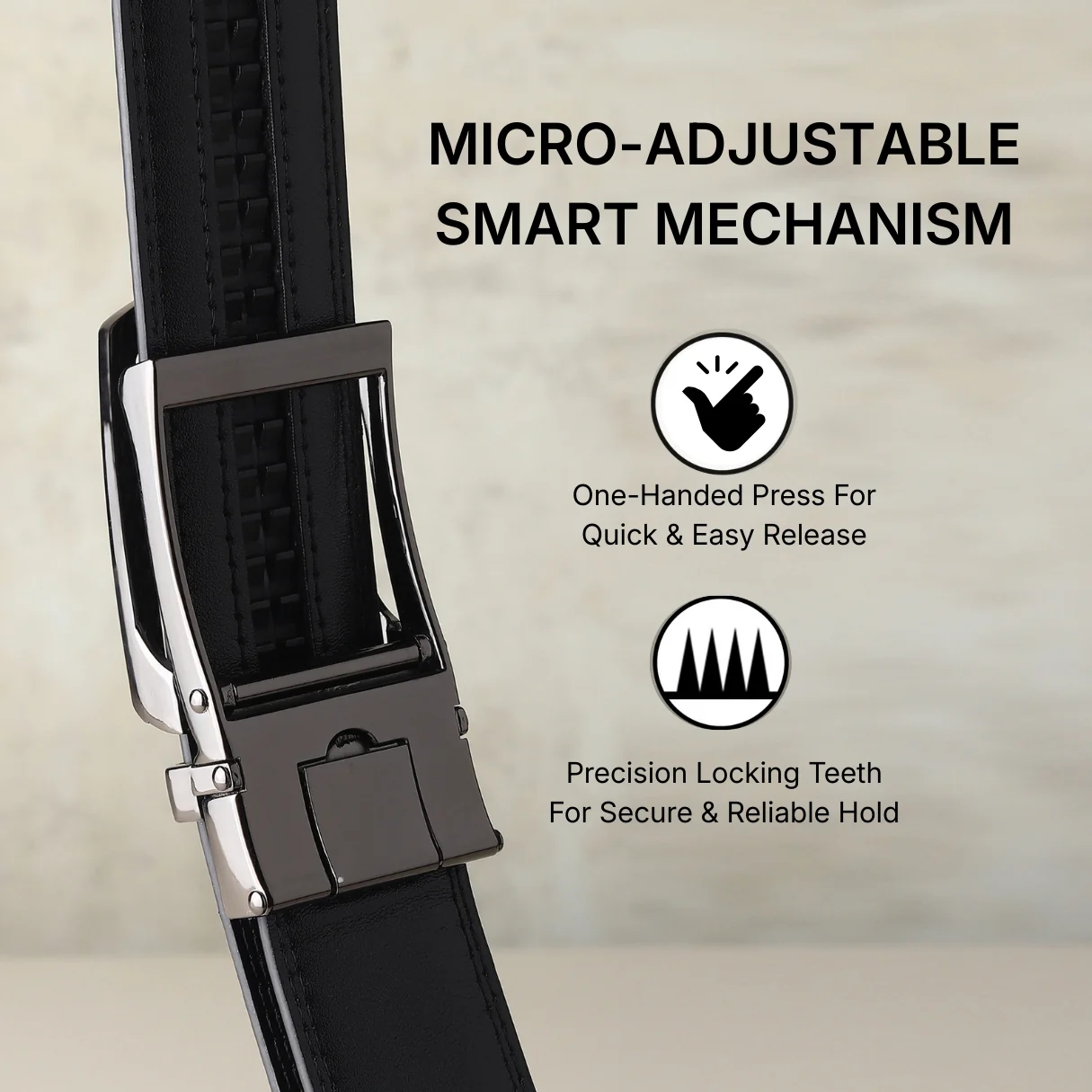 Vanguard Grey Auto-Lock No-Hole Genuine Leather Belt for Men – Micro-Adjustable Smart Ratchet Belt for Formal, Office & Executive Wear (Plain Black) - Image 8