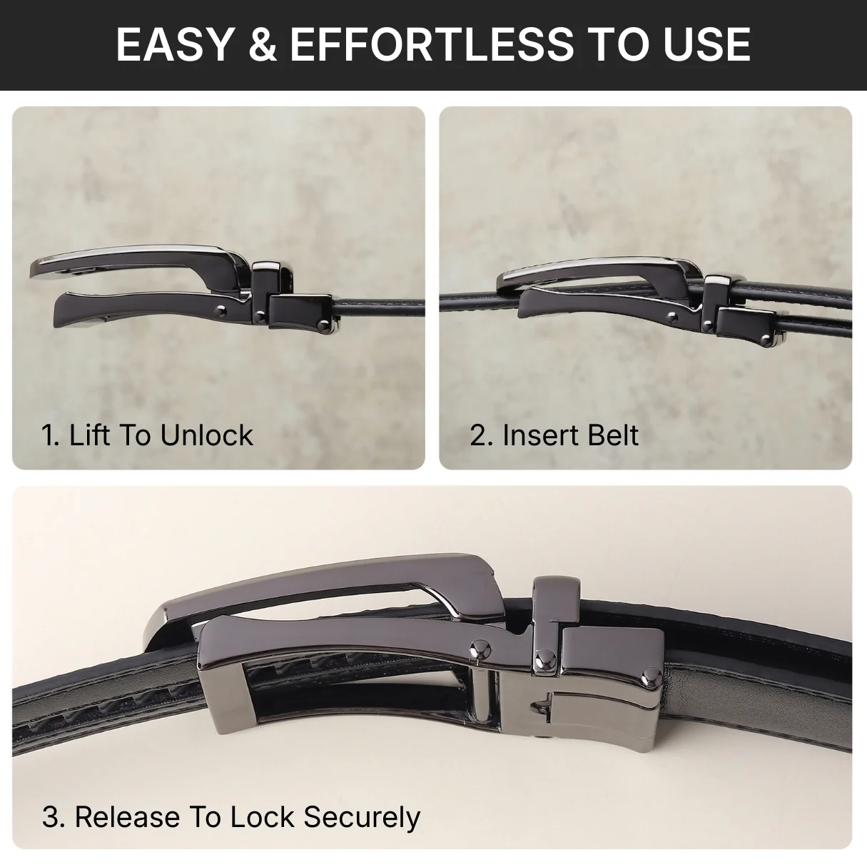 Vanguard Grey Auto-Lock No-Hole Genuine Leather Belt for Men – Micro-Adjustable Smart Ratchet Belt for Formal, Office & Executive Wear (Plain Black) - Image 9