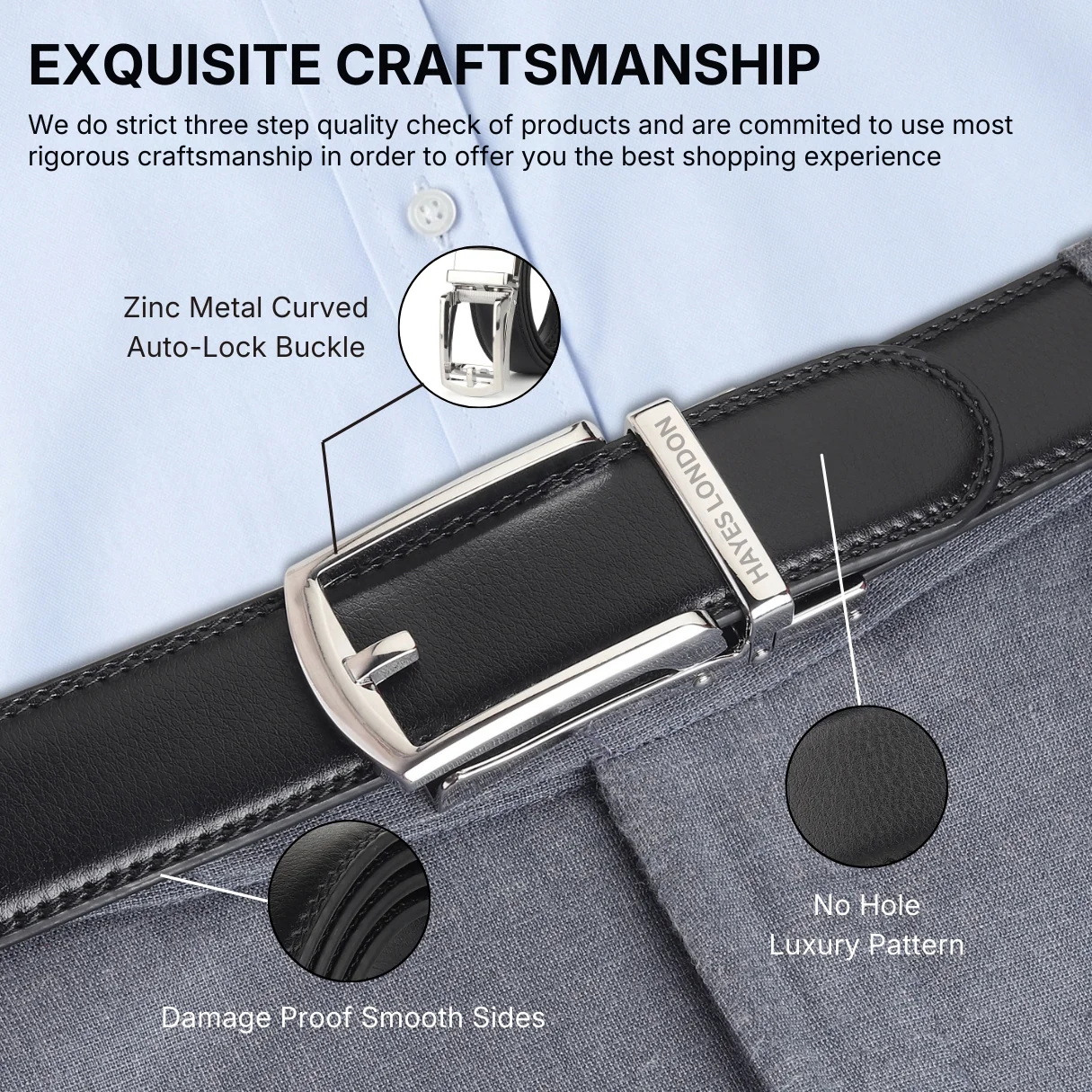 Vanguard Silver Auto-Lock No-Hole Genuine Leather Belt for Men – Micro-Adjustable Smart Ratchet Belt for Formal & Business Wear (Plain Black) - Image 10