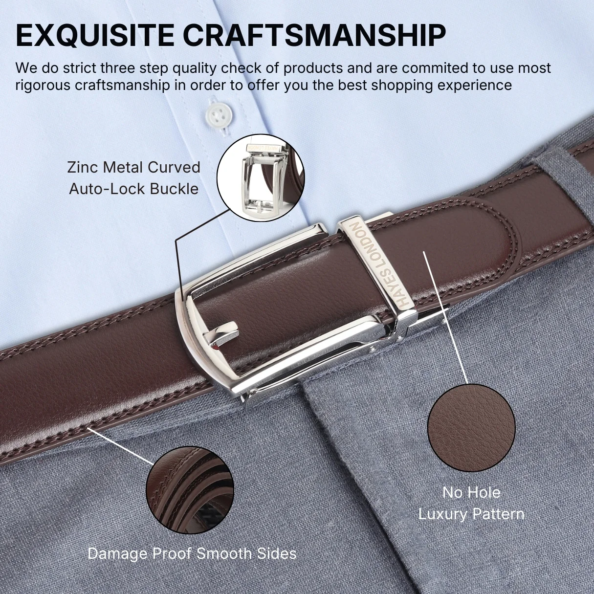 Vanguard Silver Auto-Lock No-Hole Genuine Leather Belt for Men – Micro-Adjustable Smart Ratchet Belt for Formal, Office & Business Wear(Plain Brown) - Image 10