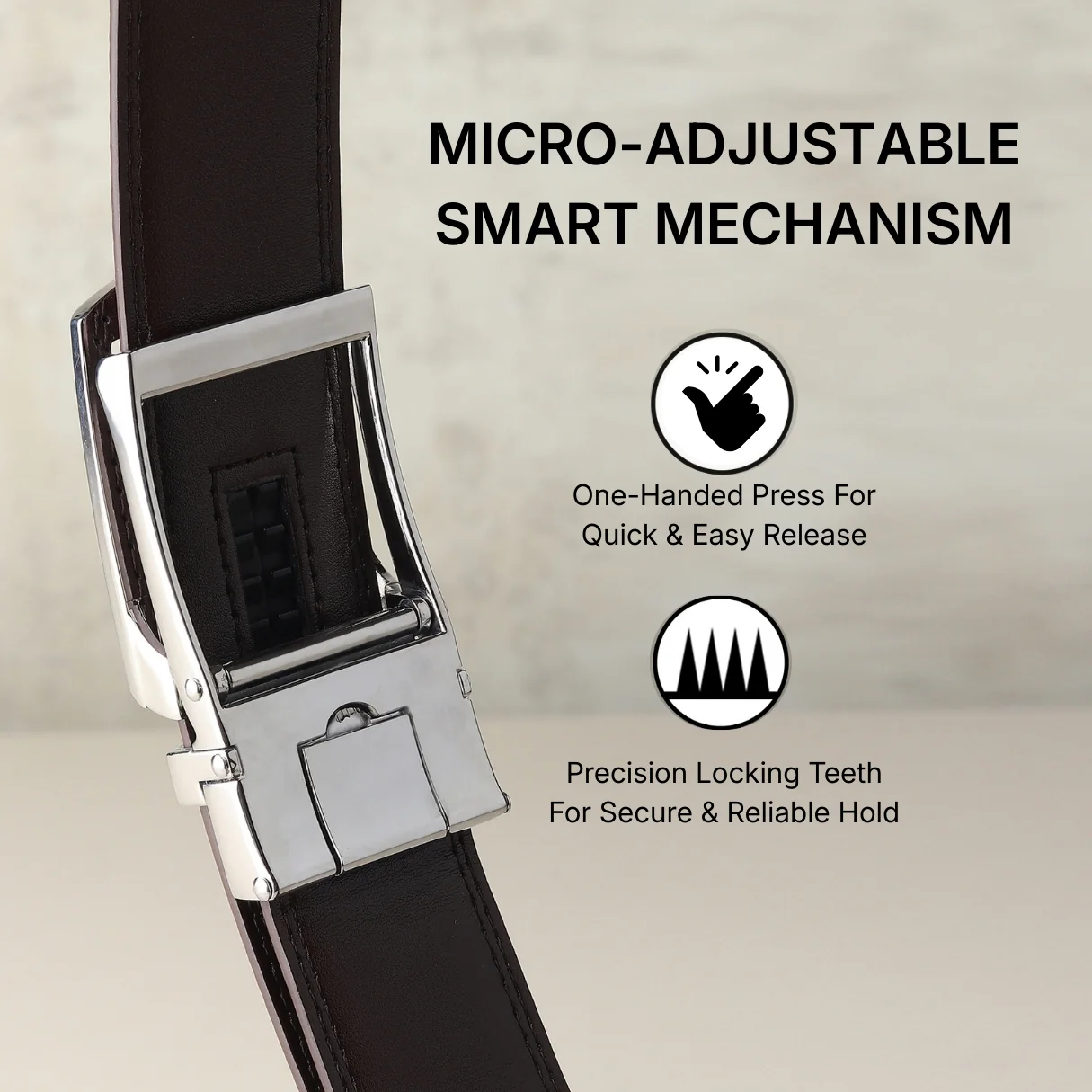 Vanguard Silver Auto-Lock No-Hole Genuine Leather Belt for Men – Micro-Adjustable Smart Ratchet Belt for Formal, Office & Business Wear(Plain Brown) - Image 8