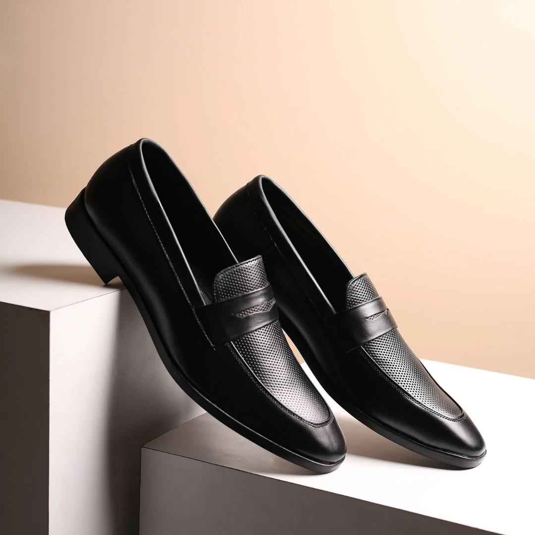 Windsor Black Formal Penny Loafers for Men – Genuine Leather Dotted Slip-On Shoes for Office & Party Wear - Image 11