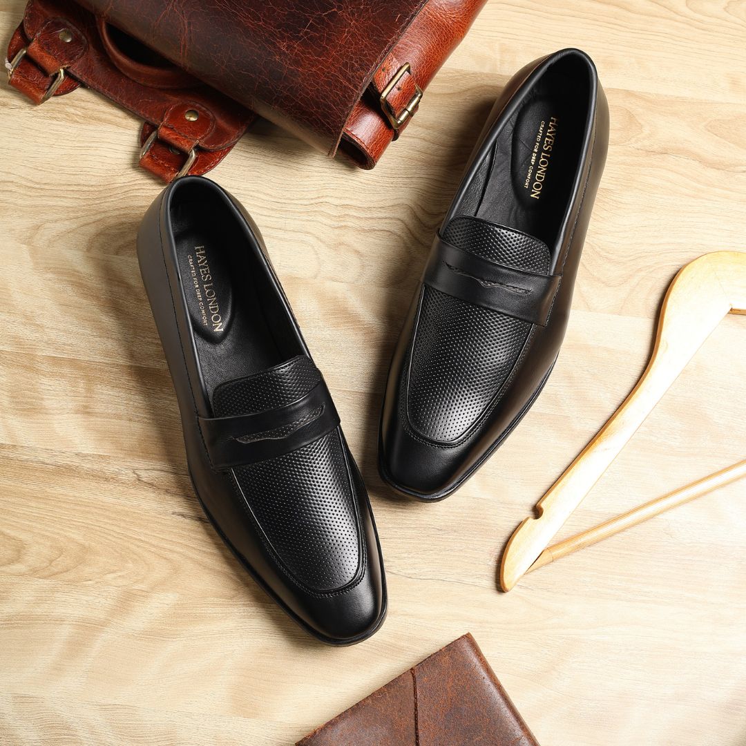 Windsor Black Formal Penny Loafers for Men – Genuine Leather Dotted Slip-On Shoes for Office & Party Wear - Image 12