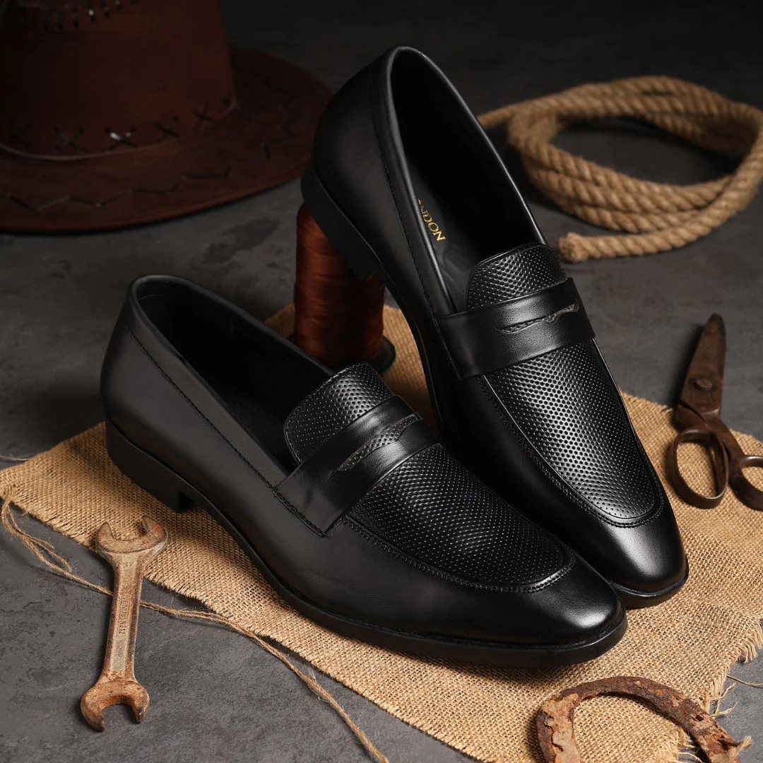 Windsor Black Formal Penny Loafers for Men – Genuine Leather Dotted Slip-On Shoes for Office & Party Wear - Image 13