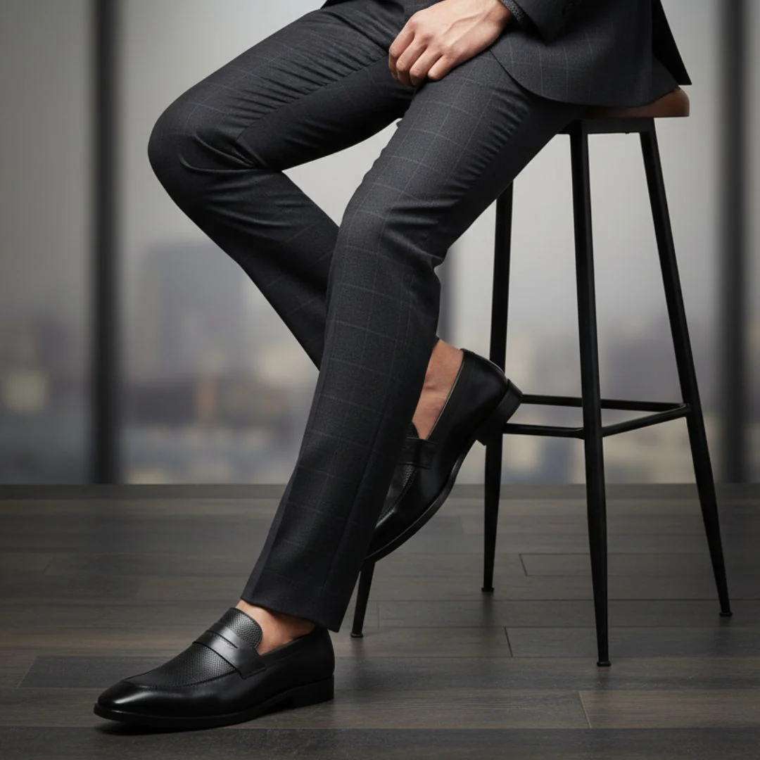 Windsor Black Formal Penny Loafers for Men – Genuine Leather Dotted Slip-On Shoes for Office & Party Wear - Image 3
