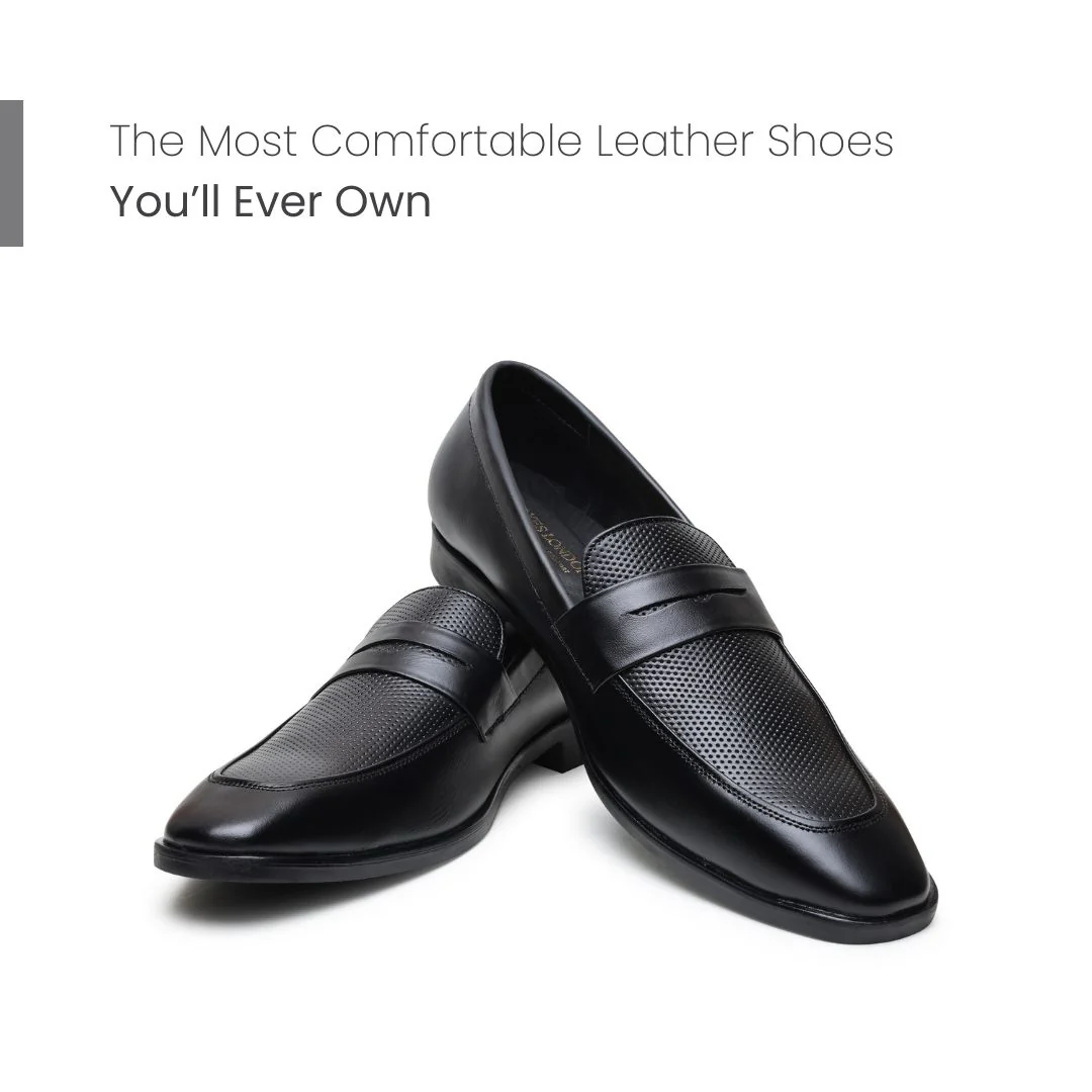 Windsor Black Formal Penny Loafers for Men – Genuine Leather Dotted Slip-On Shoes for Office & Party Wear - Image 4