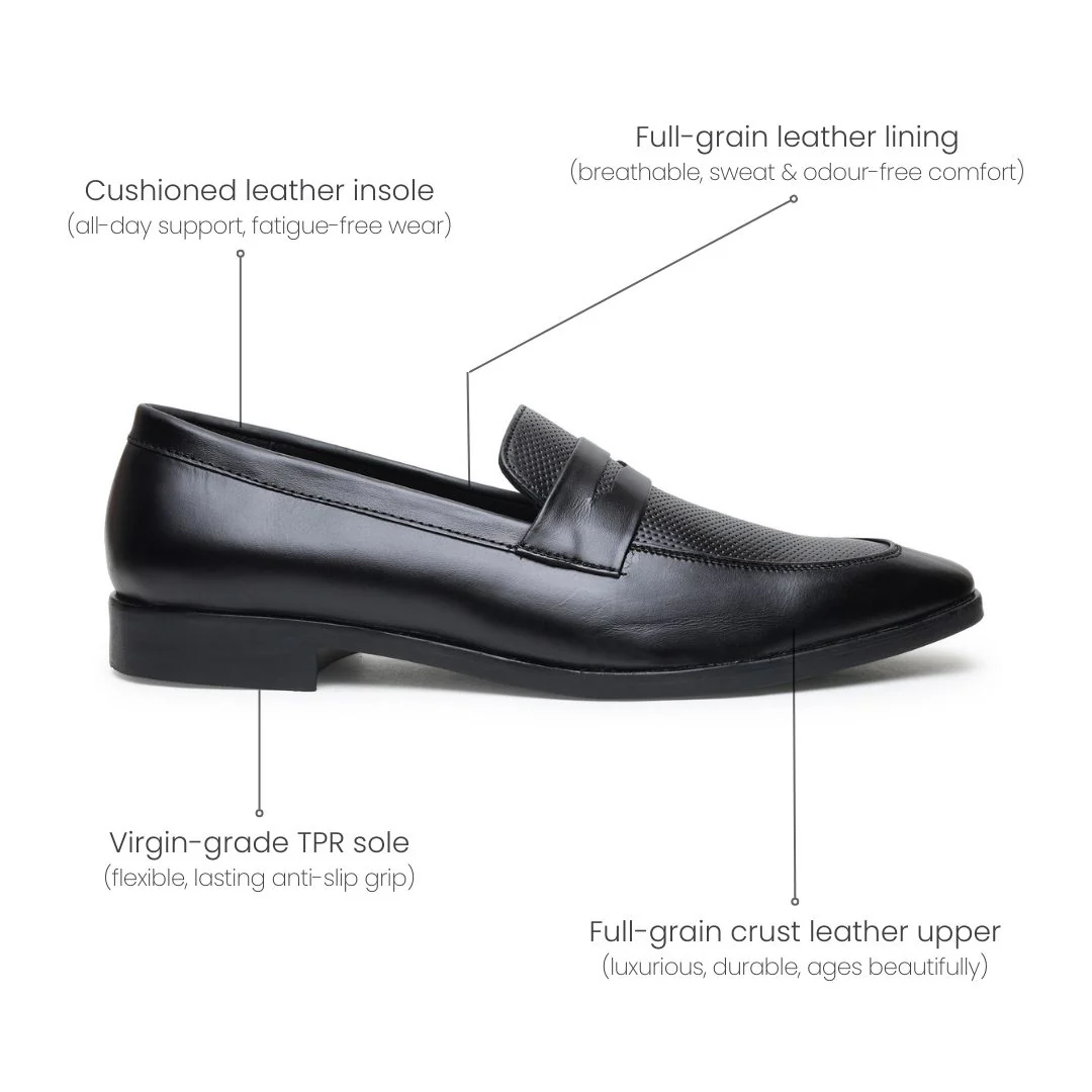 Windsor Black Formal Penny Loafers for Men – Genuine Leather Dotted Slip-On Shoes for Office & Party Wear - Image 5