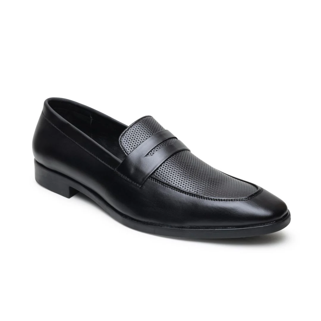Windsor Black Formal Penny Loafers for Men – Genuine Leather Dotted Slip-On Shoes for Office & Party Wear - Image 6