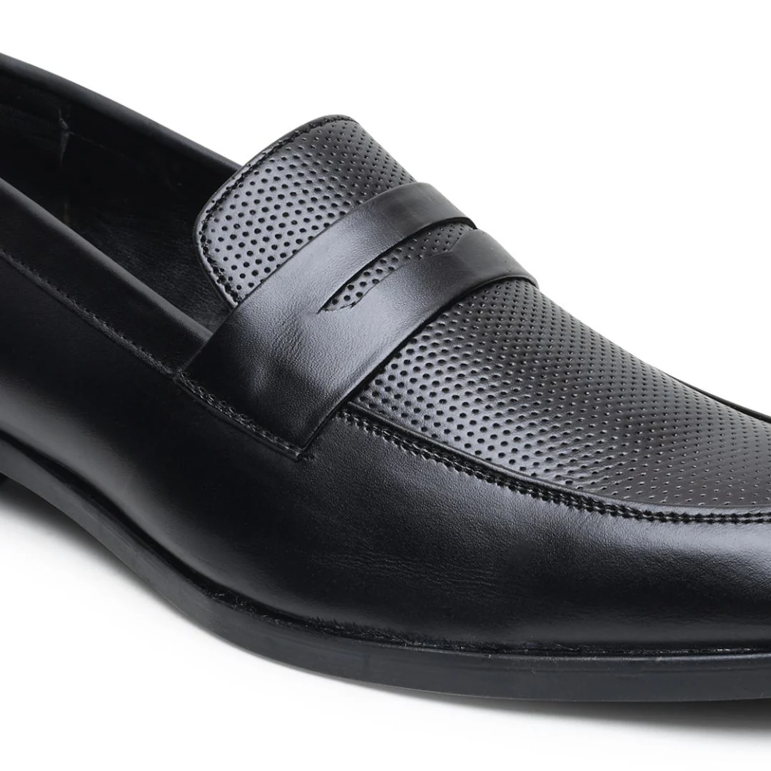 Windsor Black Formal Penny Loafers for Men – Genuine Leather Dotted Slip-On Shoes for Office & Party Wear - Image 8