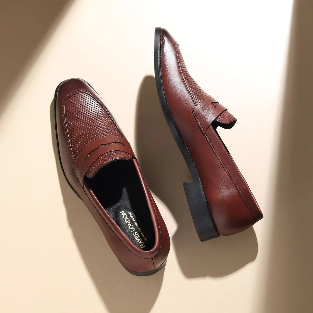 Windsor Brown Formal Penny Loafers for Men – Genuine Leather Dotted Slip-On Shoes for Office & Party Wear - Image 12