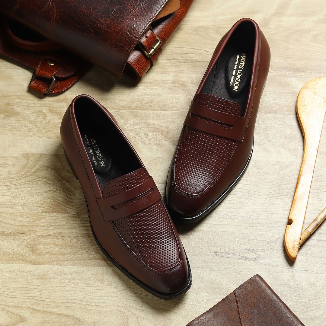 Windsor Brown Formal Penny Loafers for Men – Genuine Leather Dotted Slip-On Shoes for Office & Party Wear - Image 14