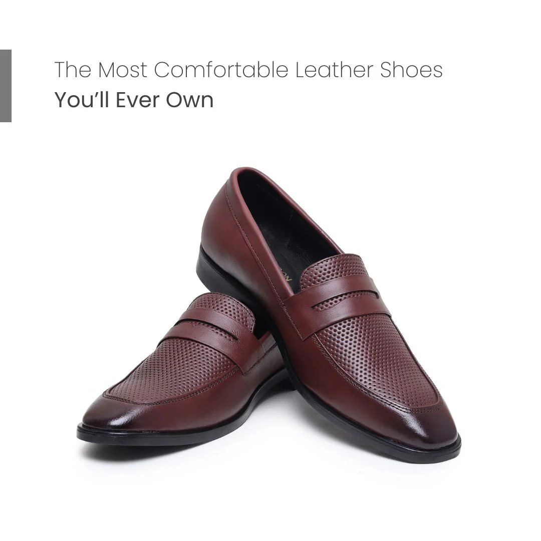 Windsor Brown Formal Penny Loafers for Men – Genuine Leather Dotted Slip-On Shoes for Office & Party Wear - Image 4