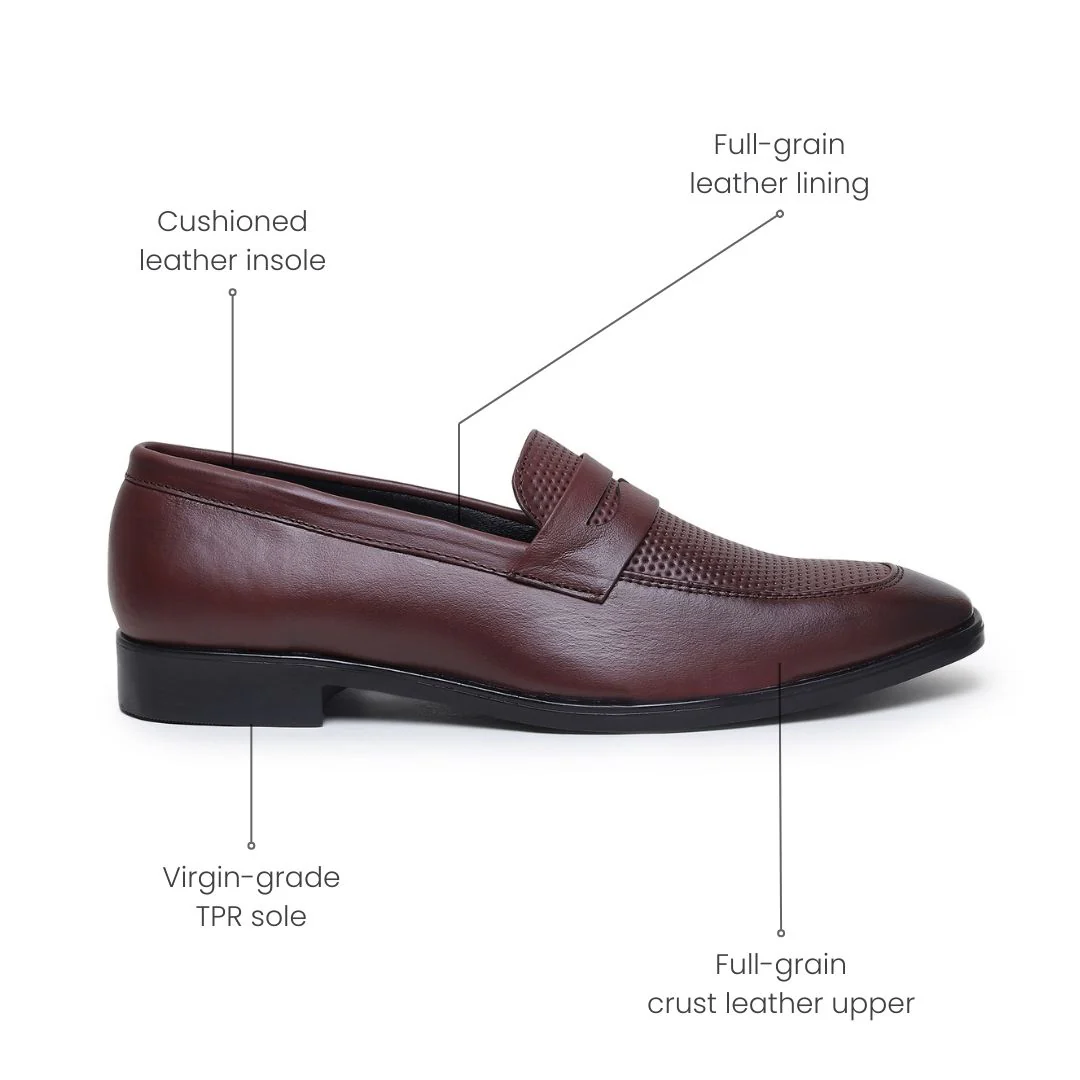 Windsor Brown Formal Penny Loafers for Men – Genuine Leather Dotted Slip-On Shoes for Office & Party Wear - Image 5
