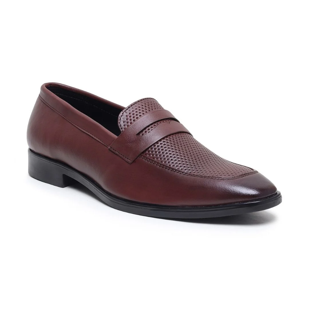 Windsor Brown Formal Penny Loafers for Men – Genuine Leather Dotted Slip-On Shoes for Office & Party Wear - Image 6