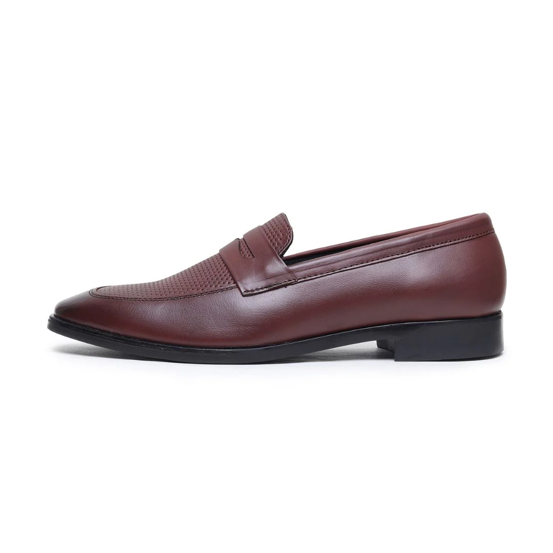 Windsor Brown Formal Penny Loafers for Men – Genuine Leather Dotted Slip-On Shoes for Office & Party Wear - Image 7