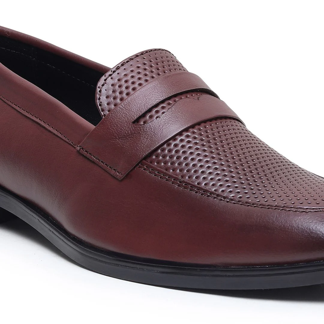 Windsor Brown Formal Penny Loafers for Men – Genuine Leather Dotted Slip-On Shoes for Office & Party Wear - Image 9